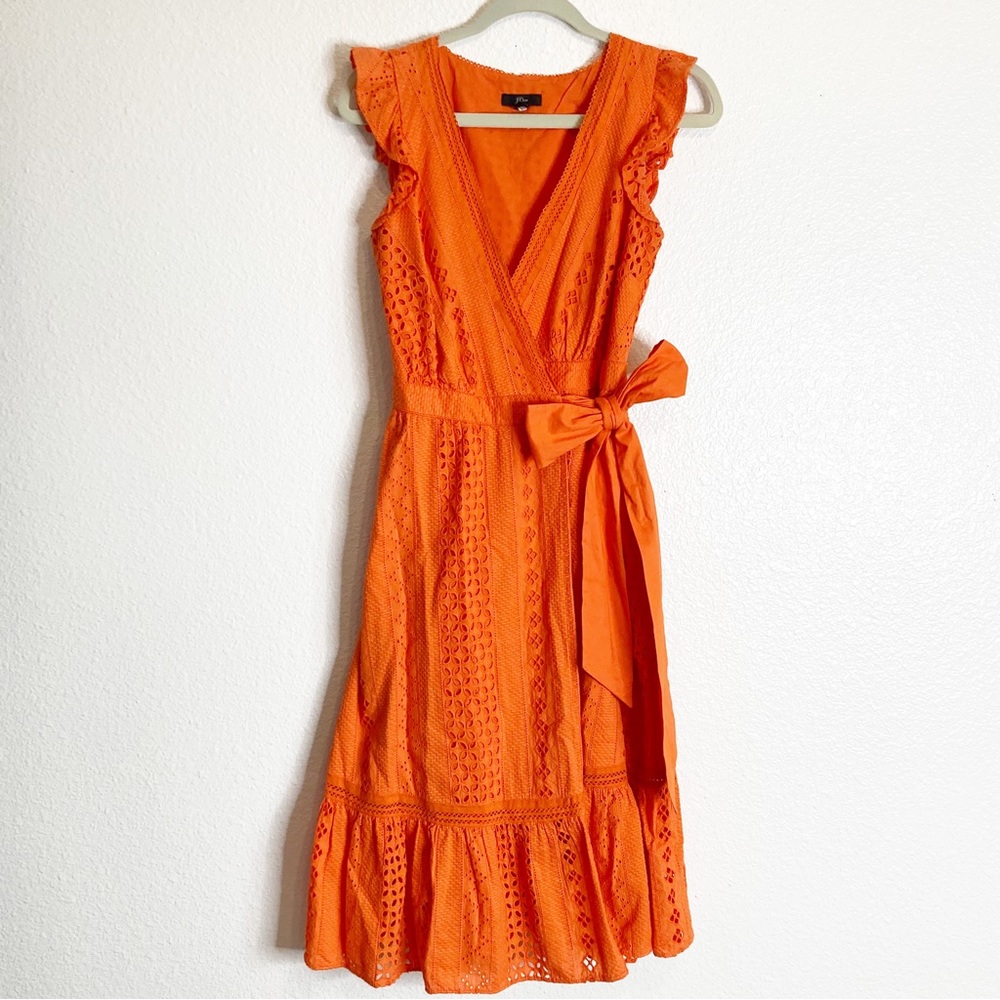 J. Crew Cotton Cross Front Eyelet Embroidered Wrap Dress - Picture 5 of 11